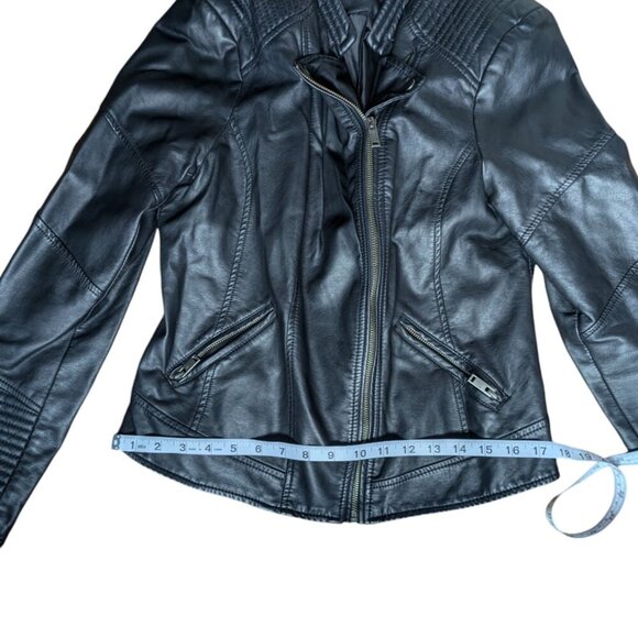 Simons Classic Black Faux Leather Jacket with Slim Fit, Women Large - Picture 3 of 8